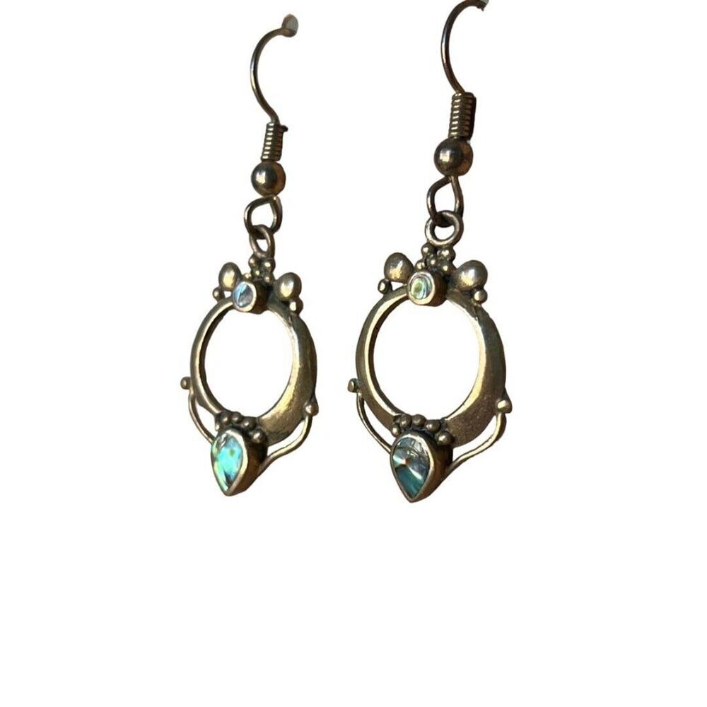 Brass Dangle Artsy Boho Earrings Mother or Pearl Hook Dangle